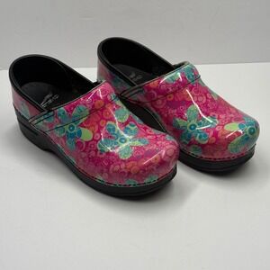 Dansko Professional Clogs Slip-On Floral Pink Nurse Shoes Leather EU 36